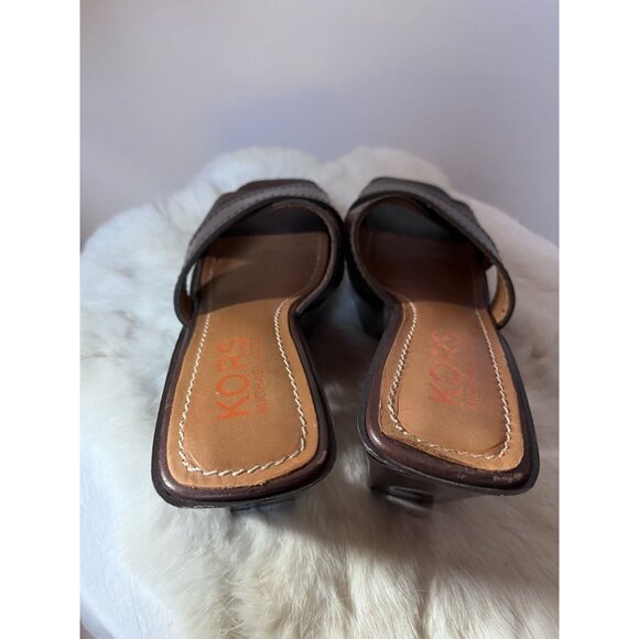 Michael Kors Brown Leather 70s Retro "Dizzy" Platform Sandals Chunky Heels 7.5 - Picture 8 of 10